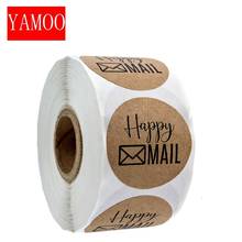 Happy mail-etiquetas adesivas s1 para etiqueta de embalagem, circular kraft, obrigado, para pequenas empresas, adesivo de envelope com envio 2024 - compre barato