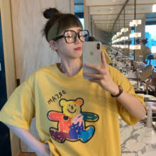 Camisetas femininas topos japonês kawaii senhoras ulzzang urso casual impressão solta camiseta feminina harajuku coreano roupas para mulher 2024 - compre barato