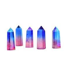 bicolourable aura crystal wand point electroplating Titanium coating quartz stone magic wand 1pcs 2024 - buy cheap