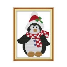 Christmas penguins cross stitch kit aida 14ct 11ct count print canvas stitches embroidery DIY handmade 2024 - buy cheap