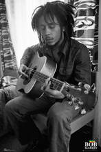 BOB MARLEY - PLAYING GUITAR BLACK & WHITE MUSIC SILK POSTER Decorative Wall painting 24x36inch 2024 - buy cheap