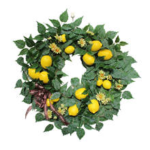 Coroa de frutas artificial com 22 modos, guirlanda de flores e folhas de limão, decoração frontal de porta para casa primavera e verão 2024 - compre barato