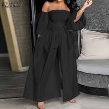 Fashion 2022 ZANZEA Off Shoulder Bodysuits Summer Overalls Belted Women Puff Sleeve Jumpsuits Wide Leg Rompers Female  2024 - buy cheap