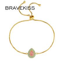 Bravekiss pulseira longa fofa de pedra cz azul vintage, charme de folhas douradas feminina 2024 - compre barato