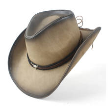 Sombrero de vaquero occidental de cuero para caballero, Sombrero de Fedora, Sombrero de papá, Retro, Unisex 2024 - compra barato