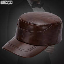 SILOQIN Elegant Genuine Leather Hat For Men Autumn Winter Quality Cowhide Flat Cap Trend Thermal Fashion Military Hats Snapback 2024 - buy cheap