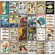 Shabby Chic Vintage Style Fish Metal Tin Signs Retro Plaque Iron Painting Wall Decor For Fishing Garden Funny Tin Poster 2024 - buy cheap