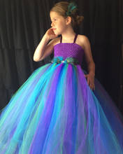 Фиолетовое платье-пачка с павлиньими перьями для девочек; детское длинное платье с корсетом «кроше»; бальное платье с заколкой для волос; Детские платья для дня рождения 2024 - купить недорого