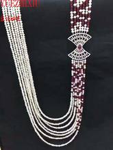 natural 7rows white freshwater pearl red Garnet micro inlay zircon accessories necklace fine jewelry 20inch 2024 - buy cheap