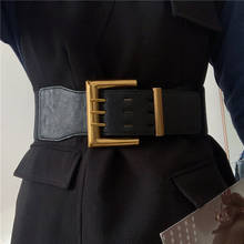 Cintos femininos vintage com fivela de pino, cinta super larga cintura elástica preta 2024 - compre barato