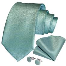 Gravata masculina com lenços, gravata verde azul sólida dibangu para negócios, com lenços e abotoaduras 2024 - compre barato