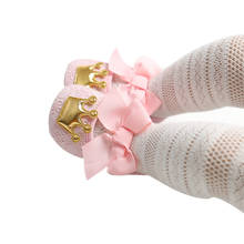 Vestido de princesa mary jane, sapato infantil antiderrapante e com sola macia de laço e coroa 2024 - compre barato