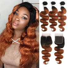T1B/30 Ombre Body Straight Curly Human Hair Bundles With Closure 4x4 SOKU Bundles With Closure Non-Remy Hair Weave Extension 2024 - buy cheap