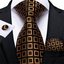 Moda hombres corbata de oro negro a cuadros seda boda corbata para hombres pañuelo gemelos regalo Set DiBanGu Diseño novedoso MJ-7303 de negocios 2024 - compra barato