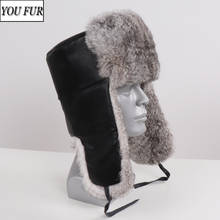 Hot Sale New Unisex 100% Natural Rabbit Fur Bomber Hats Winter Men Warm Real Rabbit Fur Hat Russian Male Full Pelt Real Fur Caps 2024 - buy cheap
