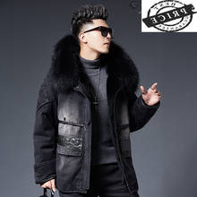 Real Rabbit Fur Liner Parkas Coat Men Clothing 2021 Streetwear Jeans Natural Raccoon Fur Hooded Fur Jacket Hiver 21H12062   2024 - buy cheap