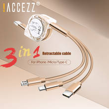 ¡! ACCEZZ-Cable USB retráctil 3 en 1 para iluminación, Micro USB C, Cable de carga rápida para iPhone 8, Xiaomi, Samsung Realme, 2.4A 2024 - compra barato