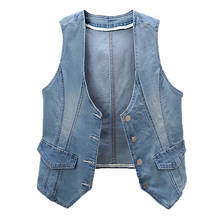 Femmes Stretch Denim Vest Women's Short 2021 Spring Autumn V-Neck Slim Waistcoat Jacket Blue Sleeveless Outerwear Female 2024 - buy cheap