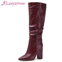 Lasyarrow Plus size 34-43 New brand women boots thick high heels autumn winter boots cowboy western knee high boots women shoes 2024 - buy cheap