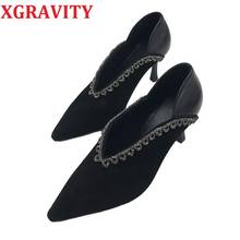 XGRAVITY 2022 New Spring Autumn Fashion Shoes Elegant European V Cut Design Crystal Women High Heel Shoes Ladies Footwear C095 2024 - buy cheap