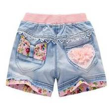 Новые летние кружевные шорты для маленьких девочек джинсовые шорты с эластичной резинкой на талии из хлопка для девочек, детские джинсовые шорты детская одежда 2024 - купить недорого