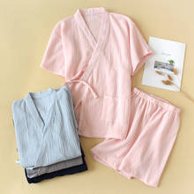 Summer Cotton Crepe Pajamas Women's Short-Sleeved Shorts Pyjamas Women V-Neck Kimono Pijamas Thin Sleepwear 2 Piece Home Clothes 2024 - buy cheap