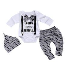 Одежда для новорожденных комплект одежды из 3 предметов с галстуком-бабочкой для малышей 0-18 месяцев принт с усами милый комплект с длинными рукавами 2024 - купить недорого