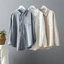 Nova blusa feminina de manga comprida com gola virada, camisa casual grande de algodão confortável, branca, roupas tops 2024 - compre barato