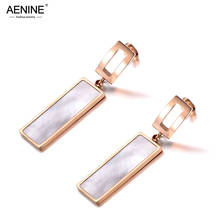 AENINE Trendy White Shell Rectangular Titanium Stainless Steel Stud Earrings Rose Gold Handmade Ear Jewelry For Women AE19142 2024 - buy cheap