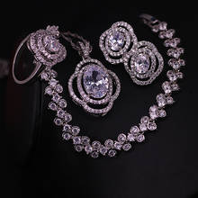 White Zircon Big Oval Bridal Jewelry Stud Earrings Ring Necklace Bracelet Set Very Pretty Style 2024 - buy cheap