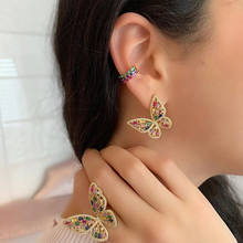 Summer New Fashion Luxury Stunning Women Jewelry Gold Color Baguette Pink White Rainbow Cz Pave Beautiful Butterfly Stud Earring 2024 - buy cheap