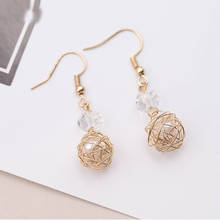 Hello Miss New temperament earrings hollow metal ball bag pearl simple personality pendant earrings women's earrings jewelry 2024 - buy cheap