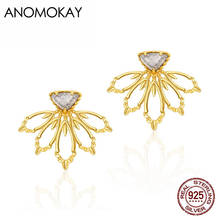Anomokay Trendy Hollow Out Flower Gold Color Earrings for Party Engagemant 100% Sterling 925 Silver Openwork Earrings Jewelry 2024 - buy cheap