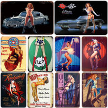 Sexy Lady Pin Up Girl Metal Poster Vintage Tin Sign Plate Retro Iron Painting Wall Decoration Racing Car Garage Home Decor 2024 - buy cheap