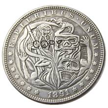 US Hobo 1891 Morgan Dollar Череп Зомби Скелетон посеребренные копии монет 2024 - купить недорого