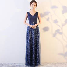 Orientale V Neck Cheongsam Modern Blue Evening Dresses Qi Pao Women Chinese Traditional Clothing Qipao Promotion Party Gown 2024 - buy cheap