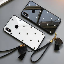 Case & Strap For Xiaomi Redmi 7A Case Glass Hard phone back Cover For Xiaomi Redmi Note 7 Pro small Love heart lanyard funda 2024 - buy cheap
