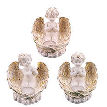 Candelabro em resina estatuetas de anjo, artesanato, decoração para casa, porta velas em miniatura, ornamentos para casamento 2024 - compre barato