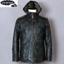 AVIREX FLY Fashion Hooded Genuine Leather Men Air Force Sheepskin Flight Jacket Slim Camouflage Motorcycle Biker Coat 2024 - buy cheap