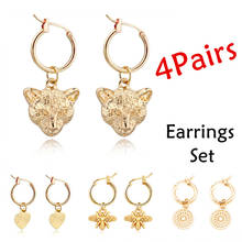 4Pairs New Heart Leopard Bee Hoop Earrings Set For Women Men Vintage Simple Gold Color Hollow Round  Small Stud Earrings Jewelry 2024 - buy cheap