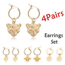 Conjunto de pendientes de Aro para hombre y mujer, aretes pequeños redondos con forma de corazón, leopardo y abeja, Estilo Vintage Simple, Color dorado, 4 pares 2024 - compra barato