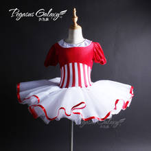 X2028-vestido de princesa con manga de burbuja para niña, falda a rayas, vestido de actuación de escenario, tutú de Ballet, leotardo de gimnasia 2024 - compra barato