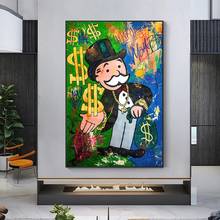 Graffiti Street Art Mr Monopoly, carteles en lienzo e impresiones de dinero, imágenes artísticas de pared Pop, Cuadros para decoración del hogar y sala de estar 2024 - compra barato