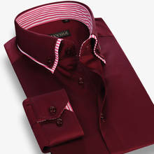 Мужская двухслойная рубашка с воротником и длинным рукавом, удобная, гладкая, хлопковая, повседневная, стандартная, на пуговицах 2024 - купить недорого