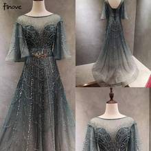 2021 Finove Luxury Beading Evening Dresses Elegant Short Sleeves O-Neck Formal dress A-line Princess dress party gown 2024 - buy cheap