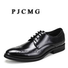 PJCMG/Новая модная обувь ручной работы; цвет черный, красный, коричневый; обувь из натуральной кожи на шнуровке с острым носком; деловые мужские туфли-оксфорды; свадебные туфли 2024 - купить недорого