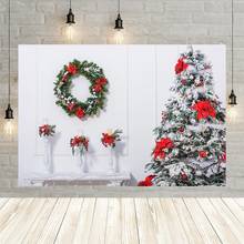 Avezano fundo de fotografia árvore de natal, grinalda de parede branca, suporte para velas, decoração retrato para estúdio de fotografia 2024 - compre barato