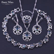 Silver Color  Jewelry Set For Women Rainbow Cubic Zircon Rings Earrings Necklace Bracelet Set Free Gift Box 2024 - buy cheap