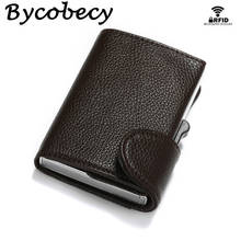 Bycobecy 2022 Smart Wallet RFID Single Safety Box Credit Card Holder Vintage PU Leather Soft Men and Women Pop Up Card Wallet 2024 - buy cheap