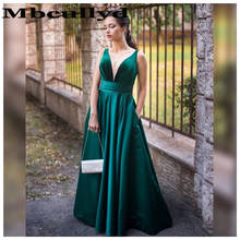 Mbcullyd Dark Green Prom Dresses Long 2020 V-neck With Pocket Evening Party Dress For Women Backless Floor Length robe de soiree 2024 - buy cheap